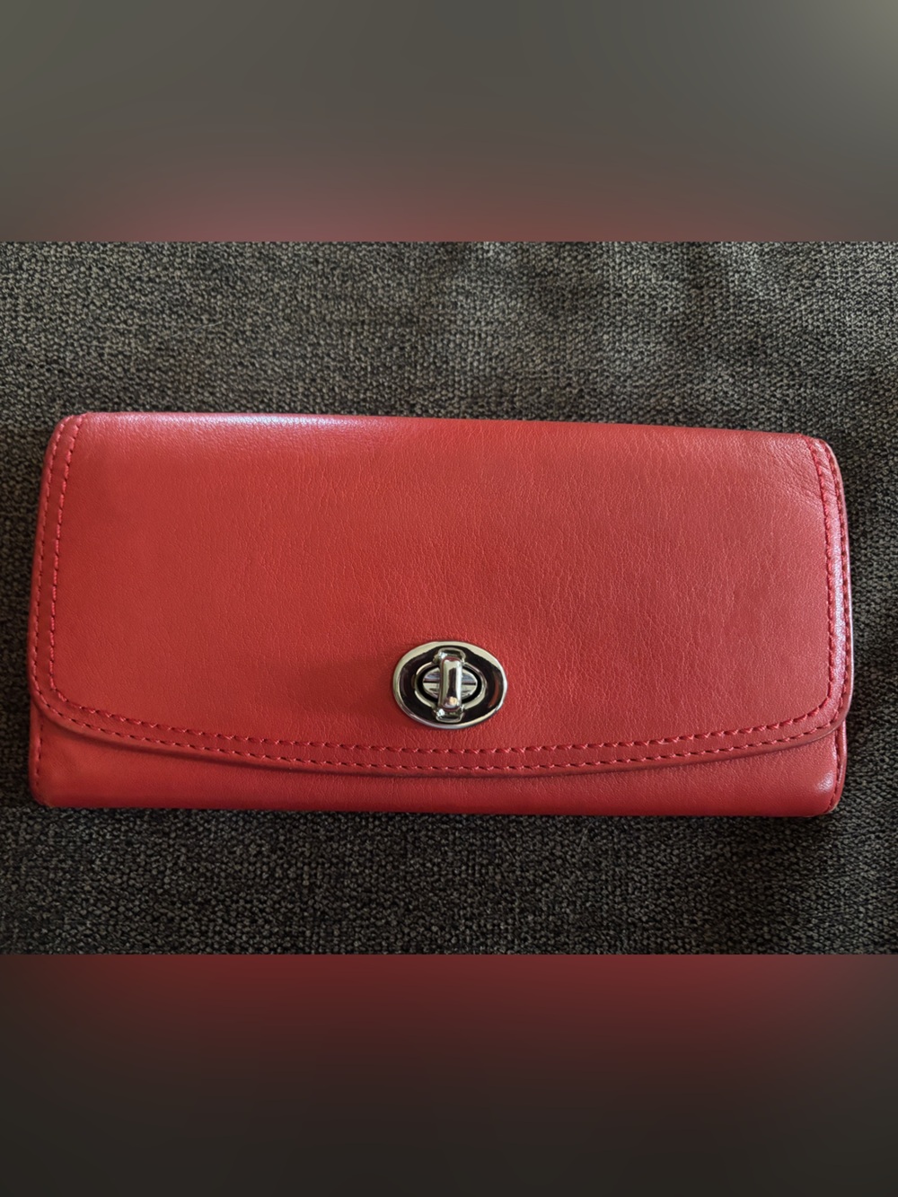 Coach Madison Red Smooth Leather Turnlock Slim Envelope Wallet